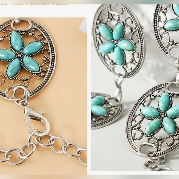 Beautiful New turquoise color concho chain belt 46" - Picture 3 of 7